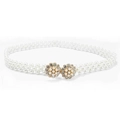 Elastic pearl waist belt featuring a white imitation pearl strap and golden flower buckle - Golden Flower Pearl Buckle (KL139-30)