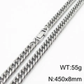 Collier maille gourmette en acier inoxydable argenté poli pour hommes, 450x8mm - Longueur de chaîne 45cm / environ 55g (KN232814-ZZ)