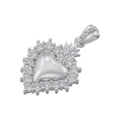 Macro shot of silver heart pendant with pave-set zircon stones and crown bail detail - Heart / White Gold