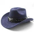Dark blue suede western cowboy hat with silver bull head emblem and vintage gold studs - M (56-58cm) / Navy Blue (Suede)