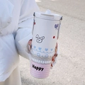 Pink and white checkered stainless steel travel tumbler with cute bunny and heart patterns - White Pink Grid - Cherry Rabbit