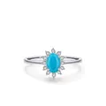 Eleganter S925 Silberring mit einem Türkis-Mittelstein und einem Diamanthof - US-Größe 5 / Türkis