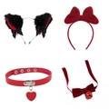 Ensemble serre-tête et collier en velours de Noël avec oreilles de chat et cœur - 8# Ensemble Nœud Oreille de Chat + Choker Cœur + Choker Cloche