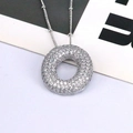 Silver round pave pendant necklace with sparkling cubic zirconia on a beaded chain - Letter O