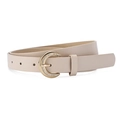 Elegant beige leather belt for women with rhinestone-studded golden C-shaped buckle - Beige