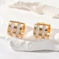 Exaggerated 18K gold plated wide hoop earrings with double row baguette-cut cubic zirconia - Gold/Clear Zirconia