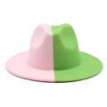 Cappello fedora bicolore in feltro di lana verde pastello e rosa con tesa piatta stile jazz - M (56-58cm) / Rosa+Verde Frutta