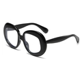Lunettes rondes oversize noires classiques avec monture épaisse et branches rétro - Noir/Blanc