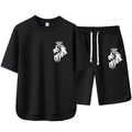 Ensemble de sport d'été noir pour homme avec logo lion blanc et t-shirt à manches courtes - M / Noir
