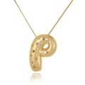 Macro shot of 18k gold plated chunky bubble letter P pendant with sparkling zircons - Letter P