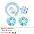Light blue sponge headbands and wristbands set with flower claw clip and velvet scrunchies - 4-flower Six-piece Set In Blue