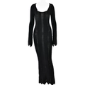 Slim fit black long sleeve knitted maxi dress with U-neck and distressed hem detail - S / Black