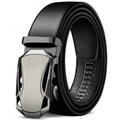 Cinturón de hombre en cuero negro con hebilla automática moderna en gris plateado - Hebilla de Coche Deportivo Gris Plomo / 120cm