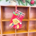 Red Christmas stocking with 3D cartoon bear character and green holly sequin details - Red Small Stocking (Bear Style)