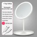 LED makeup mirror in pearl white with adjustable three-color light and stable base - Rechargeable Single Color / White