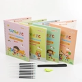 Set quaderno magico con scanalature, penne e copertine colorate per pratica bambini - 4 Libri + 1 Penna + 10 Ricariche + 1 Impugnatura
