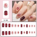 Deep red and light pink gradient nail patches with silver stars and heart designs - Dark Red Pink Gradient Heart & Rhinestone Style (D-144) / 24 Pcs/Set