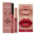 Matte nude lip kit set with liquid lipstick and liner in shade #12 for natural lip contour - US 12