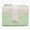 Short bi-fold wallet in beige and light green PU leather with quilted pattern and gold zipper - Light Green