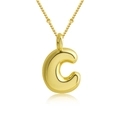 Puffy 3D gold-plated letter C pendant on a delicate beaded ball chain necklace - Letter C