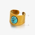 Ring van 18k verguld roestvrij staal met brede band en ovale turquoise edelsteen - Brede Turkoois Stijl (1245G-1)
