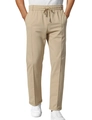 Pantalones casuales caqui para hombre con cintura elástica de cordón y tela de sarga - S / Caqui