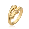Adjustable golden copper ring featuring hugging hands design with sparkling zircon accents - Adjustable Open / Hugging Hands Style Ring (CE00838YH)