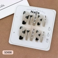Minimalist press-on nails with heart lines and pearls on a translucent pink base - XS / SD008