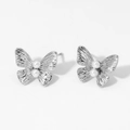 Boucles d'oreilles papillon argentées avec perles blanches et texture fine sur clous - Style Perle Papillon (D2941) / Argent