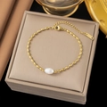 Gold Bead Chain with Oval Pearl Bracelet