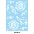 White lace henna tattoo sticker with mandala patterns on blue background, style W-0851 - Circular Mandala Style (W-0851)