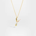 S925 sterling silver gold necklace with letter Y pendant and colorful zircon stones - Gold Letter Y