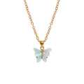 Blue butterfly friendship necklace with gold chain and translucent glitter pendant - A3055-CB (Sky Blue Butterfly)