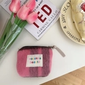 Mini plush striped makeup pouch in pink and purple with colorful woven label - Pink Brown Woolen