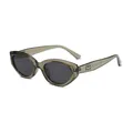 Retro cat-eye sunglasses with translucent brown frames and silver B-logo on the temples - Olive Green Frame Gray Lens