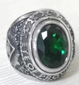 Anillo retro de acero inoxidable con gema verde y grabado del ojo de la Providencia - Talla EE. UU. 7 / Zircón Verde