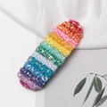 Fermaglio per capelli arcobaleno con paillettes colorate su raso bianco lucido - Stile a Goccia (B3315) / Arcobaleno