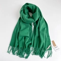 Sciarpa minimalista in misto cashmere verde con frange su sfondo bianco pulito - Verde Erba
