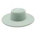 Mint green flat brim wool felt hat with cylindrical crown design and retro style - Mint Green