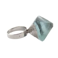 Irregular light blue raw gemstone ring with a silver-finish metal band setting - Adjustable Open / Silver Natural Green Fluorite
