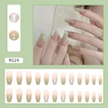 Press-on nagels R529 met groen kleurverloop en zilveren glitters, set van 24 stuks - Glanzende Fragmenten Stijl (R529)