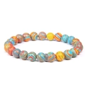 Tiger eye style colorful striped beads bracelet with vintage silver hollow metal charm - Peacock Stone Color