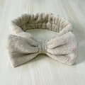 Beige plush bow headband with soft fluffy texture for makeup and face washing - Light Coffee Headband 1pc