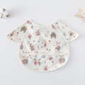 Short-sleeved baby bib featuring cute rabbit and flower prints with a front crumb pocket - (super Soft) Shawl - Little Rabbit Family / One Size
