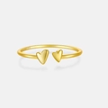 Anello aperto in argento S925 dorato lucido con design a doppio cuore regolabile - Oro 18K