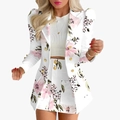 Tailleur jupe deux pièces pour femme blanc à imprimé floral rose et boutons dorés - Ensemble Floral Blanc