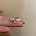 925 silver adjustable ring with pink oval gemstone and star engravings in silver finish - Silver Star Pink Zircon (JZ0883)