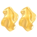 Polished golden stainless steel earrings with irregular organic lava flow design - 18k Gold Plated Special Shaped WG1-0232
