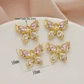 Pink butterfly pendant set with sparkling crystals and 18mm gold plated finish - 757-3# Gold - Pink/Clear Zirconia