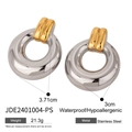 Boucles d'oreilles créoles bicolores en acier inoxydable plaqué or 18k au design nervuré - Bicolore Or Argent (JDE2401004-PS)